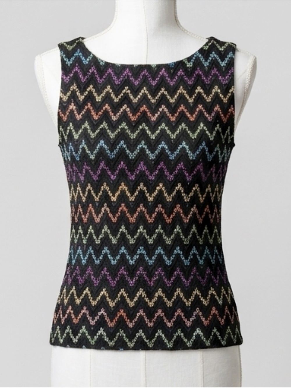 Y2K MultiColor Metallic Chevron Zig Zag Sleeveless Knit Top Medium Made in USA
